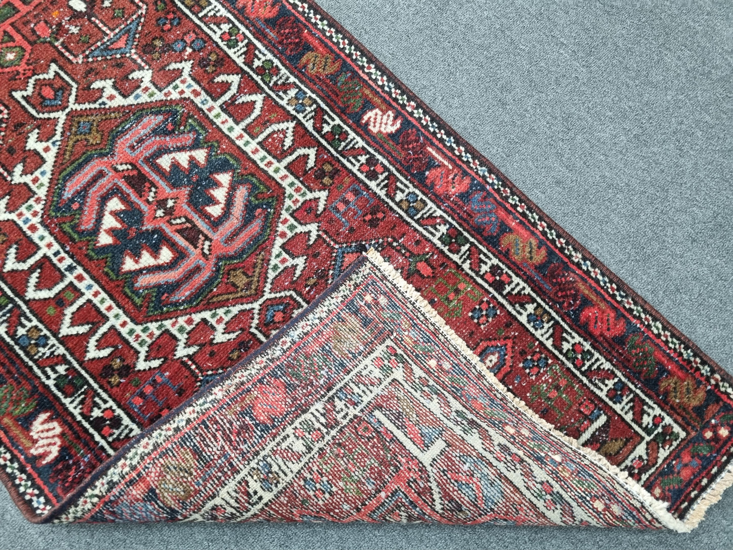 2x9 Vintage Turkish Runner Rug, Handwoven Red Anatolian Tribal Carpet, Geometric Hallway Rug