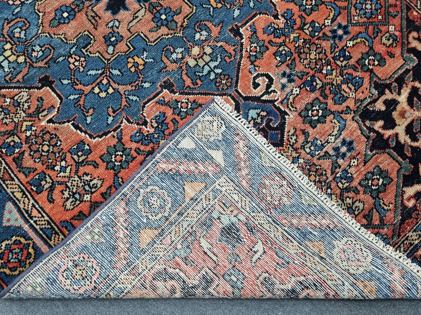 Vintage Oriental Rug 4' x 6', Handwoven Wool Rug, Red Blue Medallion Living Room Carpet