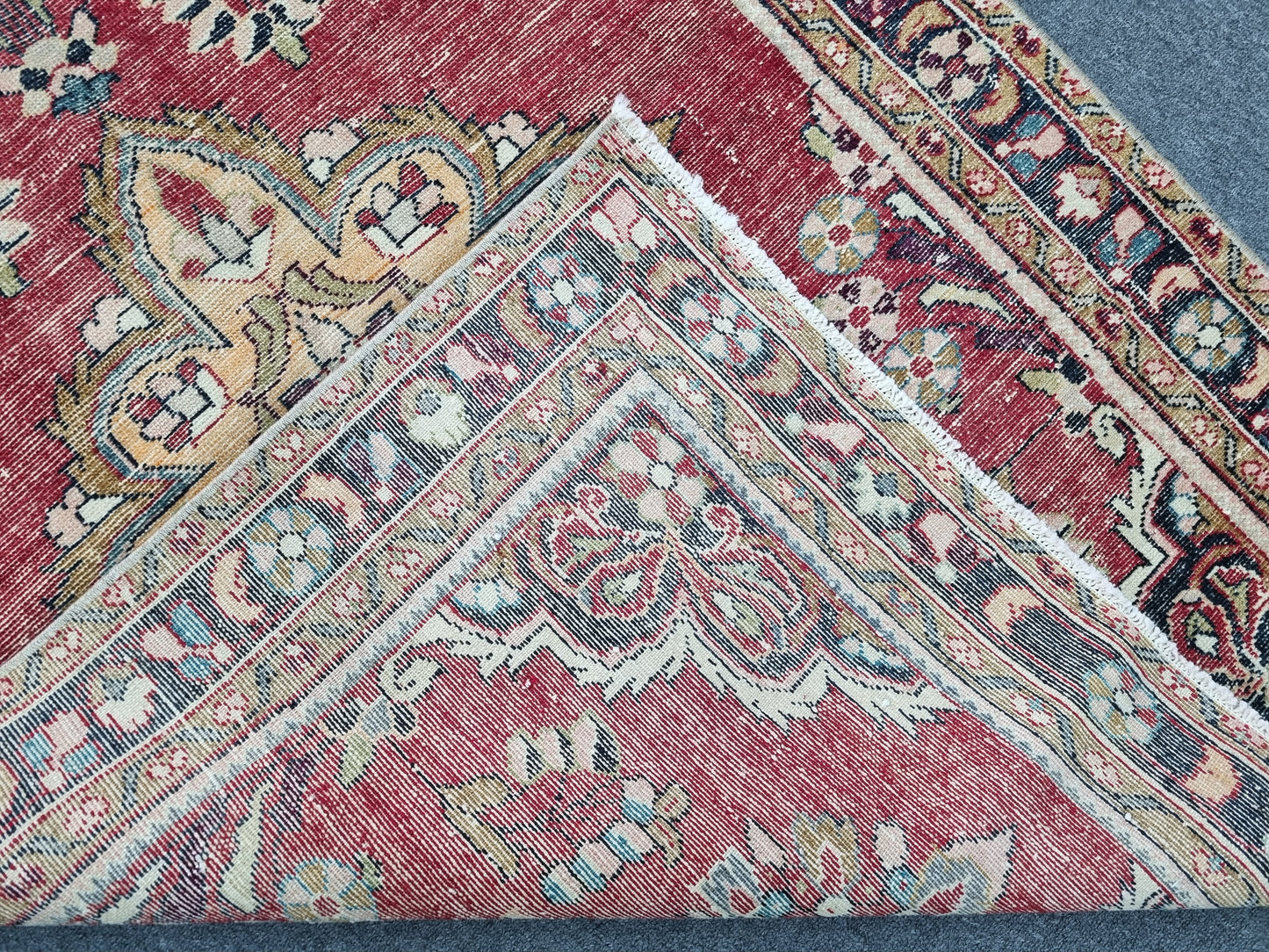 3'7" x 5'1" Vintage Floral Rug, Distressed Red Wool Carpet