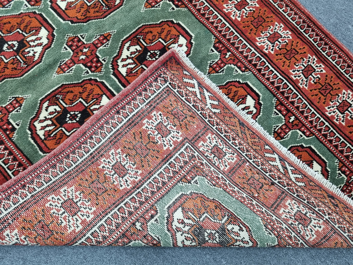 3'3" x 5'4" Vintage Tribal Wool Rug, Red Sage Green Oriental Carpet