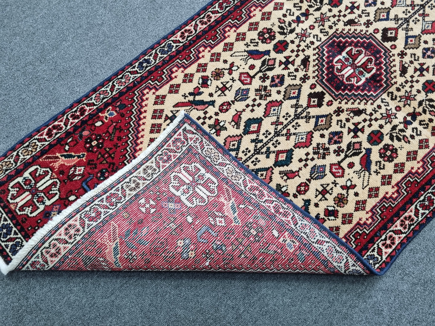 Vintage Handwoven Red Tribal Wool Rug, Oriental Medallion Carpet (2'1" x 4'11")