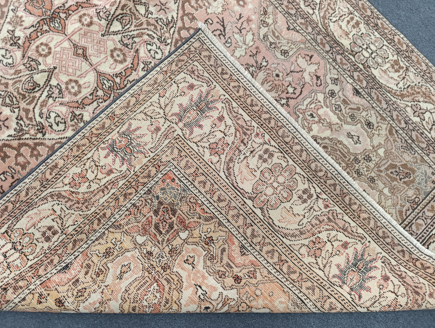 4'10" x 7'11" Vintage Floral Rug, Soft Pink Beige Oriental Carpet