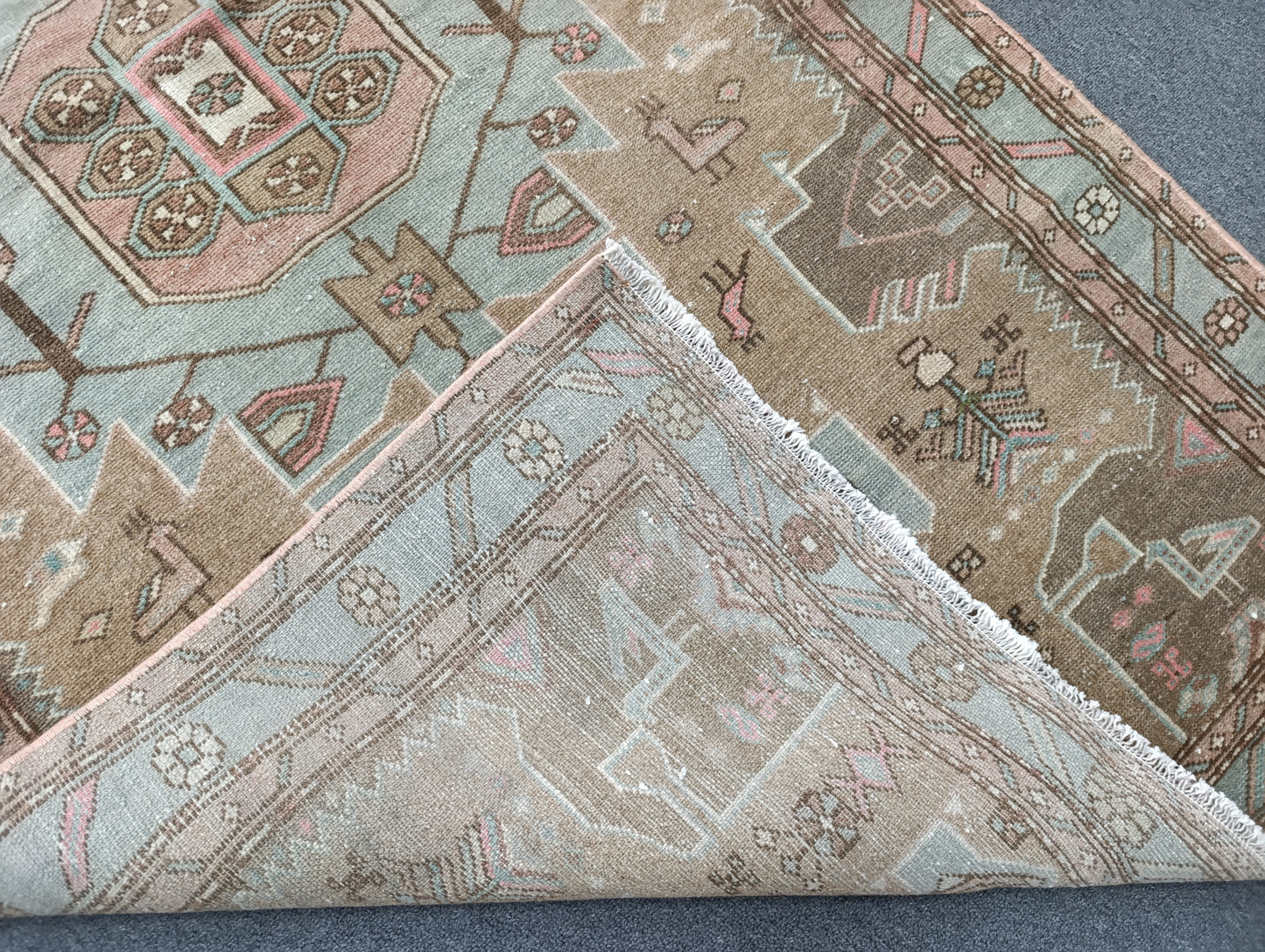 3'5" x 6'3" Vintage Tribal Wool Rug, Sage Green Beige Area Rug