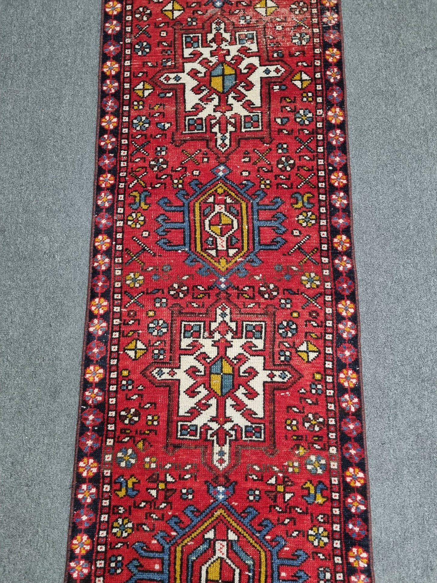 2x8 Vintage Turkish Runner Rug, Handwoven Red Anatolian Tribal Carpet, Geometric Hallway Kitchen Runner