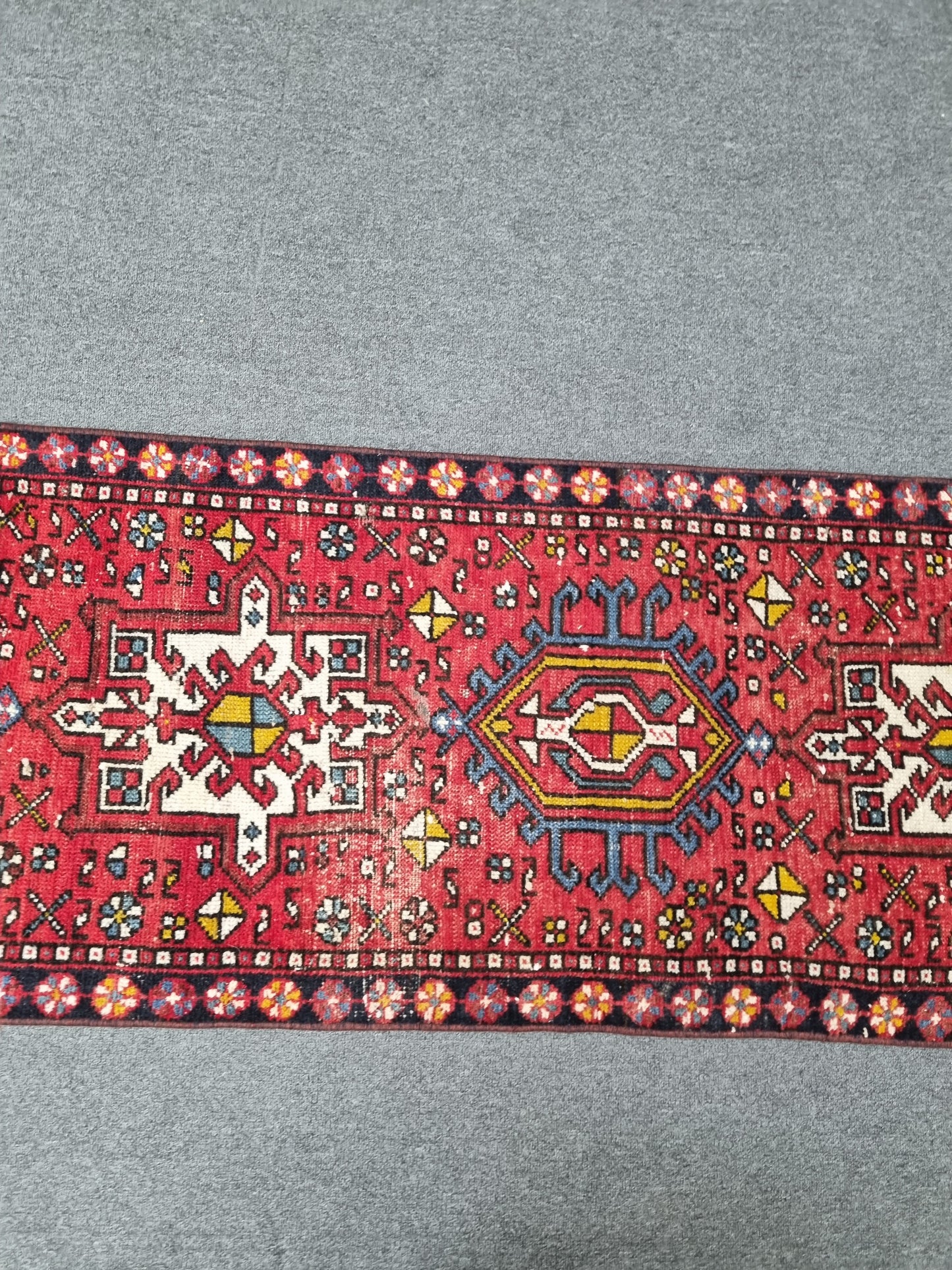 2x8 Vintage Turkish Runner Rug, Handwoven Red Anatolian Tribal Carpet, Geometric Hallway Kitchen Runner