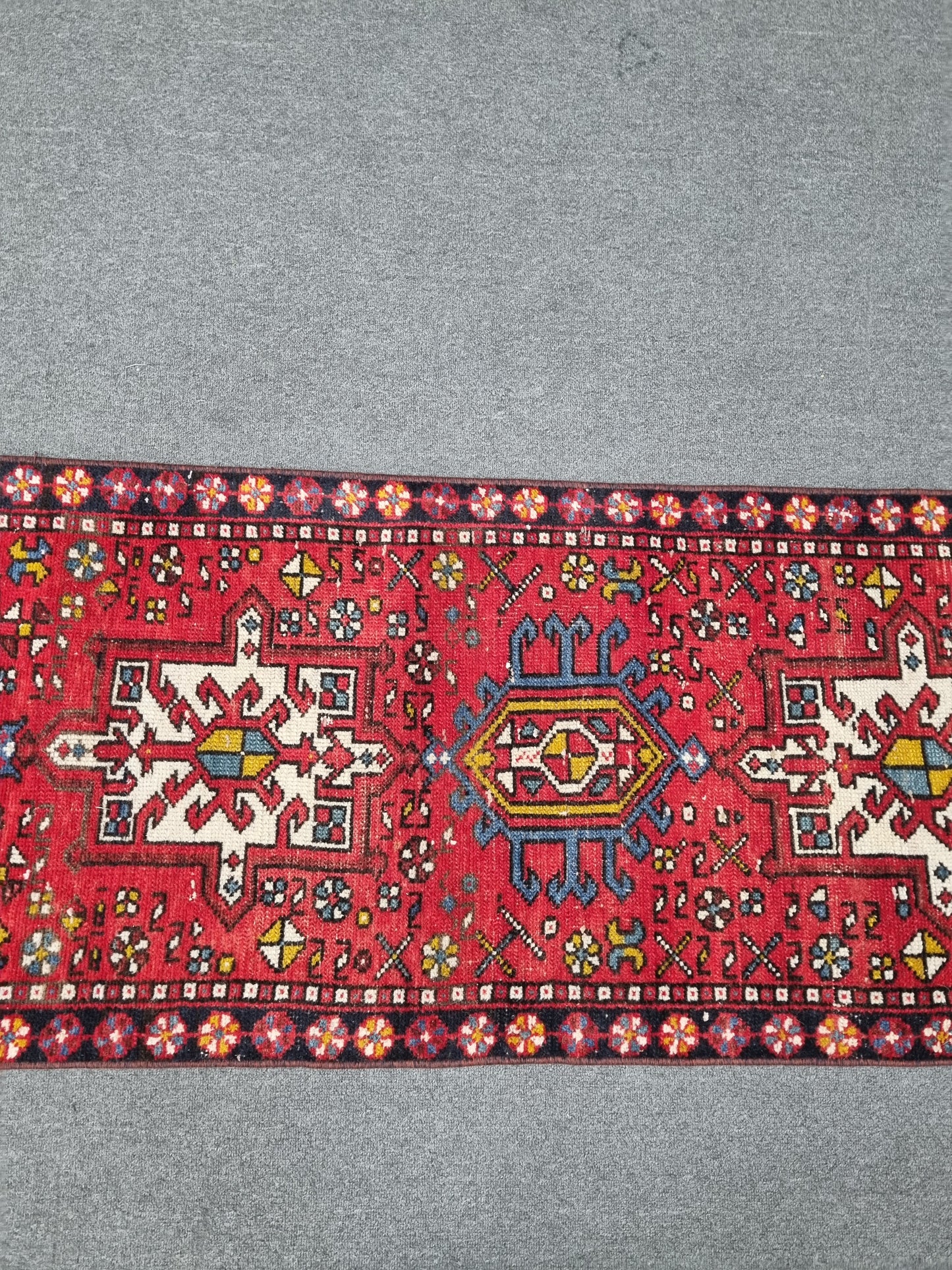 2x8 Vintage Turkish Runner Rug, Handwoven Red Anatolian Tribal Carpet, Geometric Hallway Kitchen Runner
