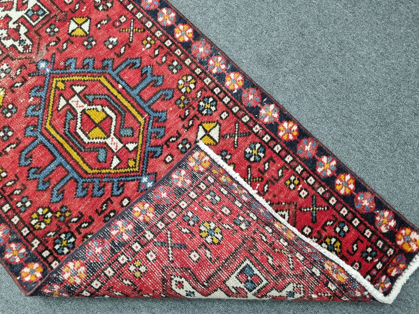 2x8 Vintage Turkish Runner Rug, Handwoven Red Anatolian Tribal Carpet, Geometric Hallway Kitchen Runner