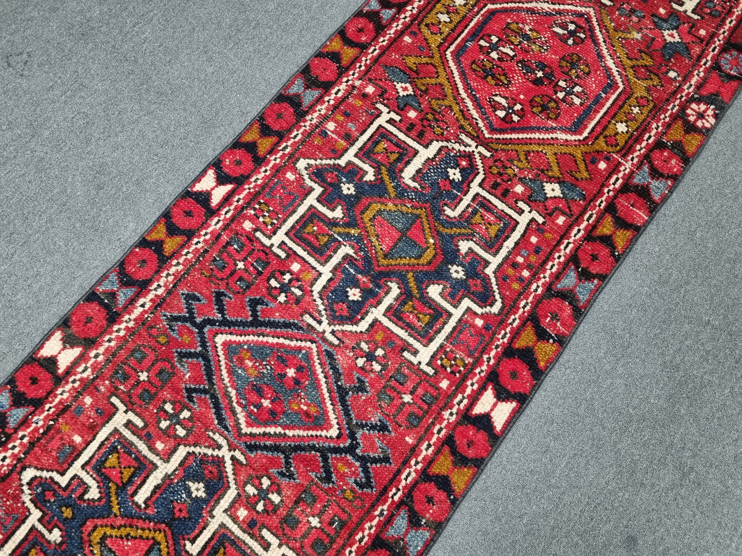 Authentic Turkish Vintage Runner Rug 2.5x9 ft, Handwoven Red Anatolian Tribal Hallway Rug