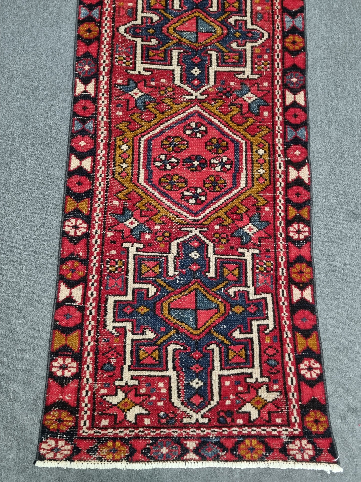 Authentic Turkish Vintage Runner Rug 2.5x9 ft, Handwoven Red Anatolian Tribal Hallway Rug