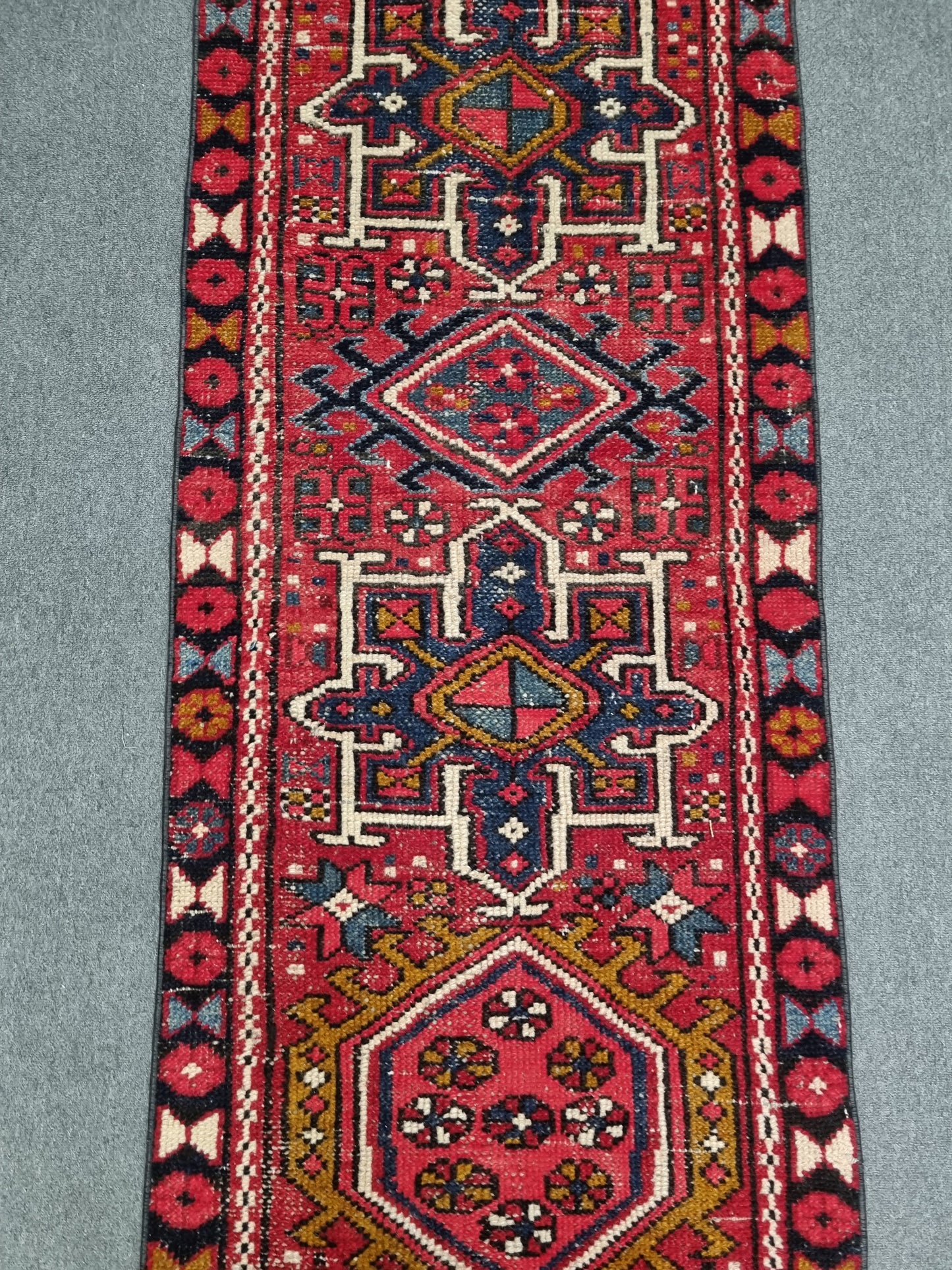 Authentic Turkish Vintage Runner Rug 2.5x9 ft, Handwoven Red Anatolian Tribal Hallway Rug