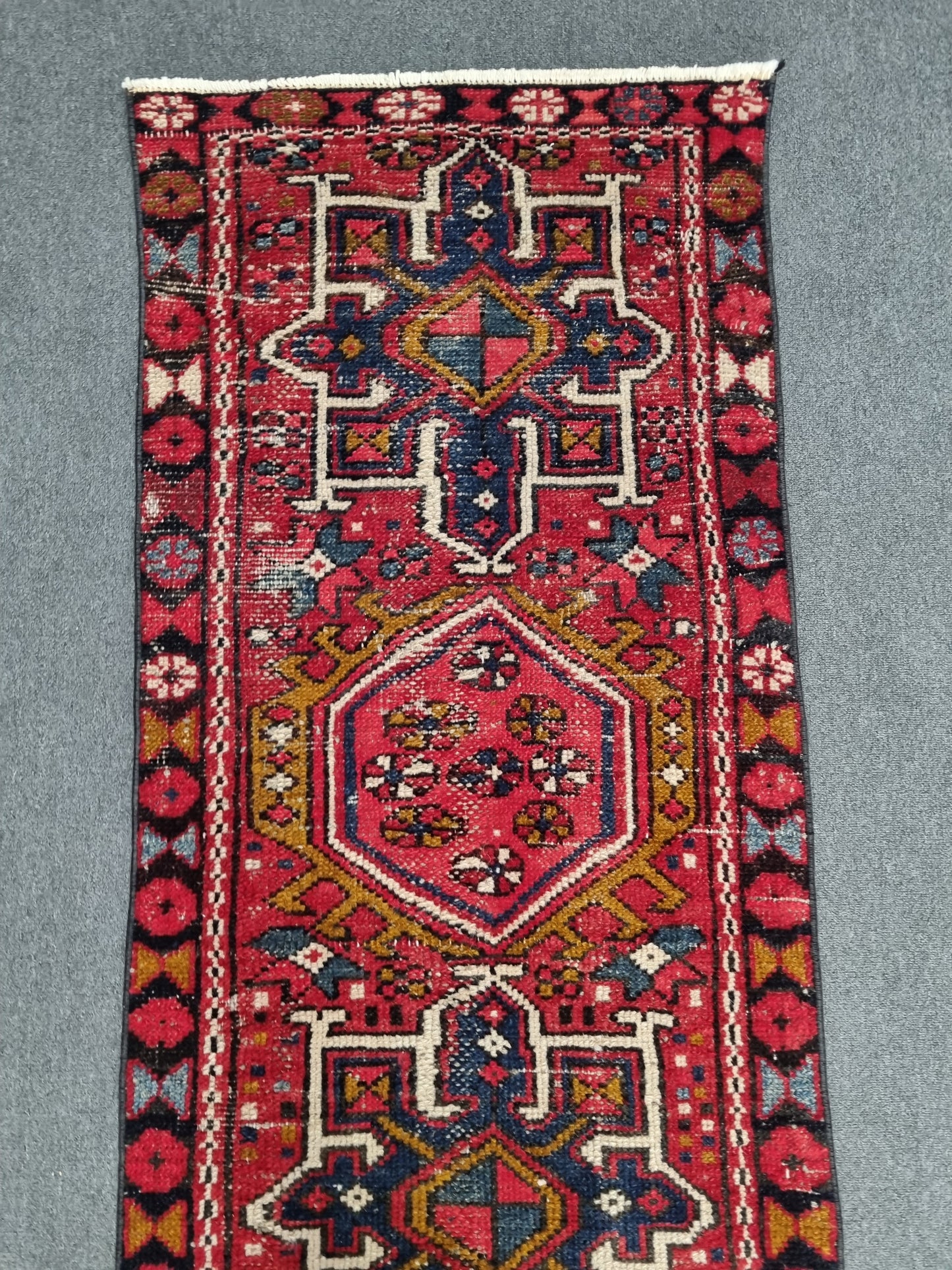 Authentic Turkish Vintage Runner Rug 2.5x9 ft, Handwoven Red Anatolian Tribal Hallway Rug