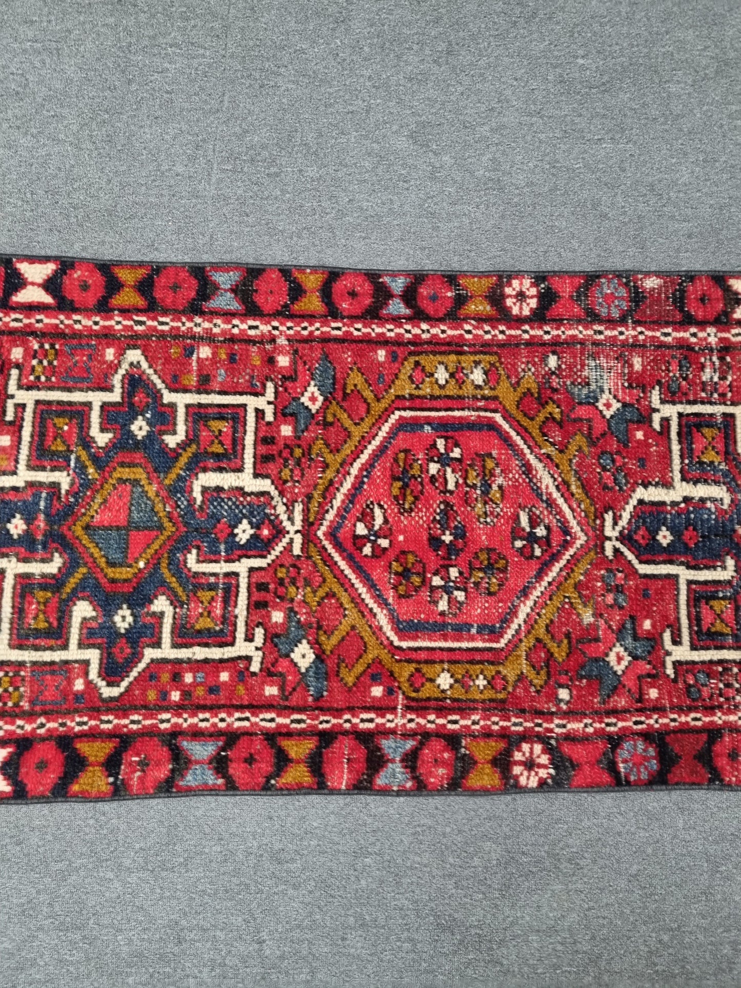 Authentic Turkish Vintage Runner Rug 2.5x9 ft, Handwoven Red Anatolian Tribal Hallway Rug
