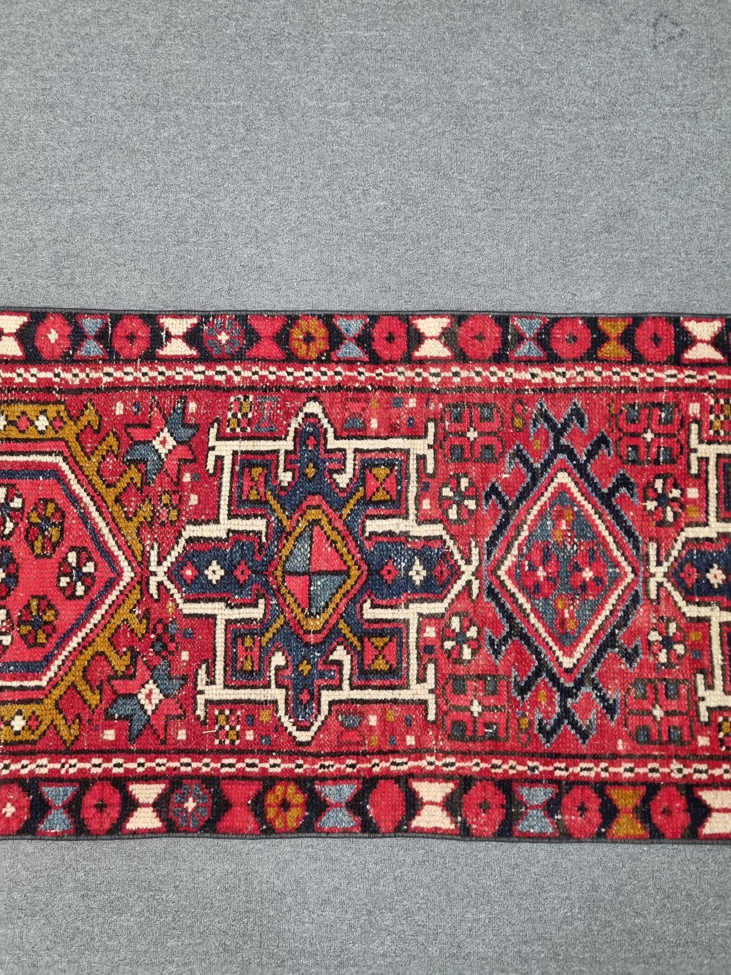 Authentic Turkish Vintage Runner Rug 2.5x9 ft, Handwoven Red Anatolian Tribal Hallway Rug
