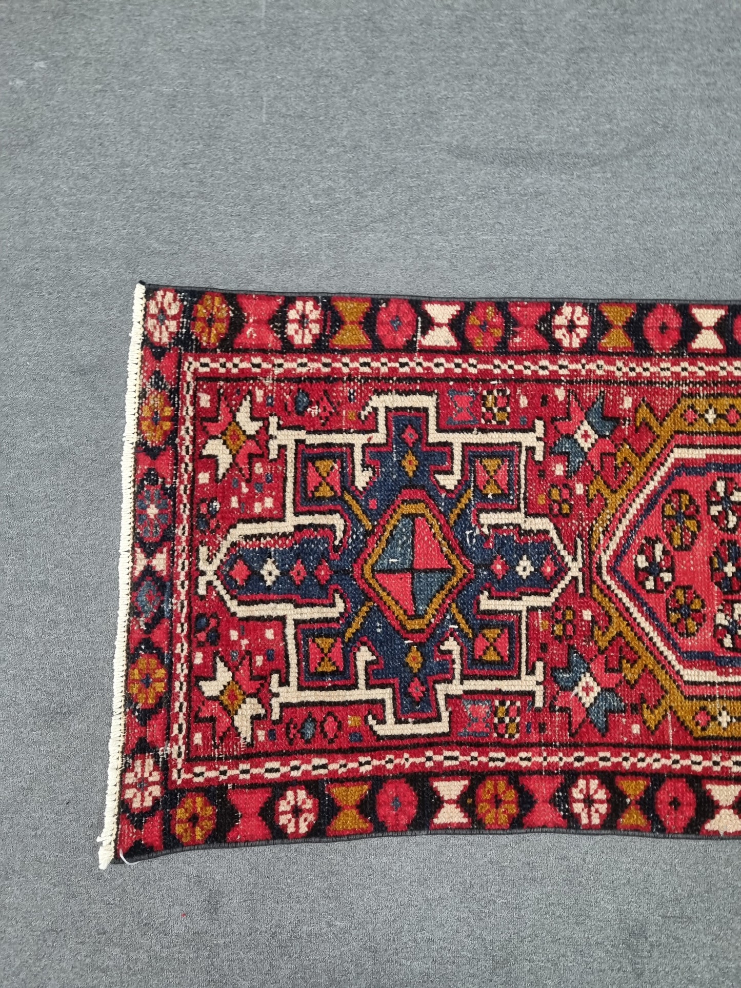 Authentic Turkish Vintage Runner Rug 2.5x9 ft, Handwoven Red Anatolian Tribal Hallway Rug