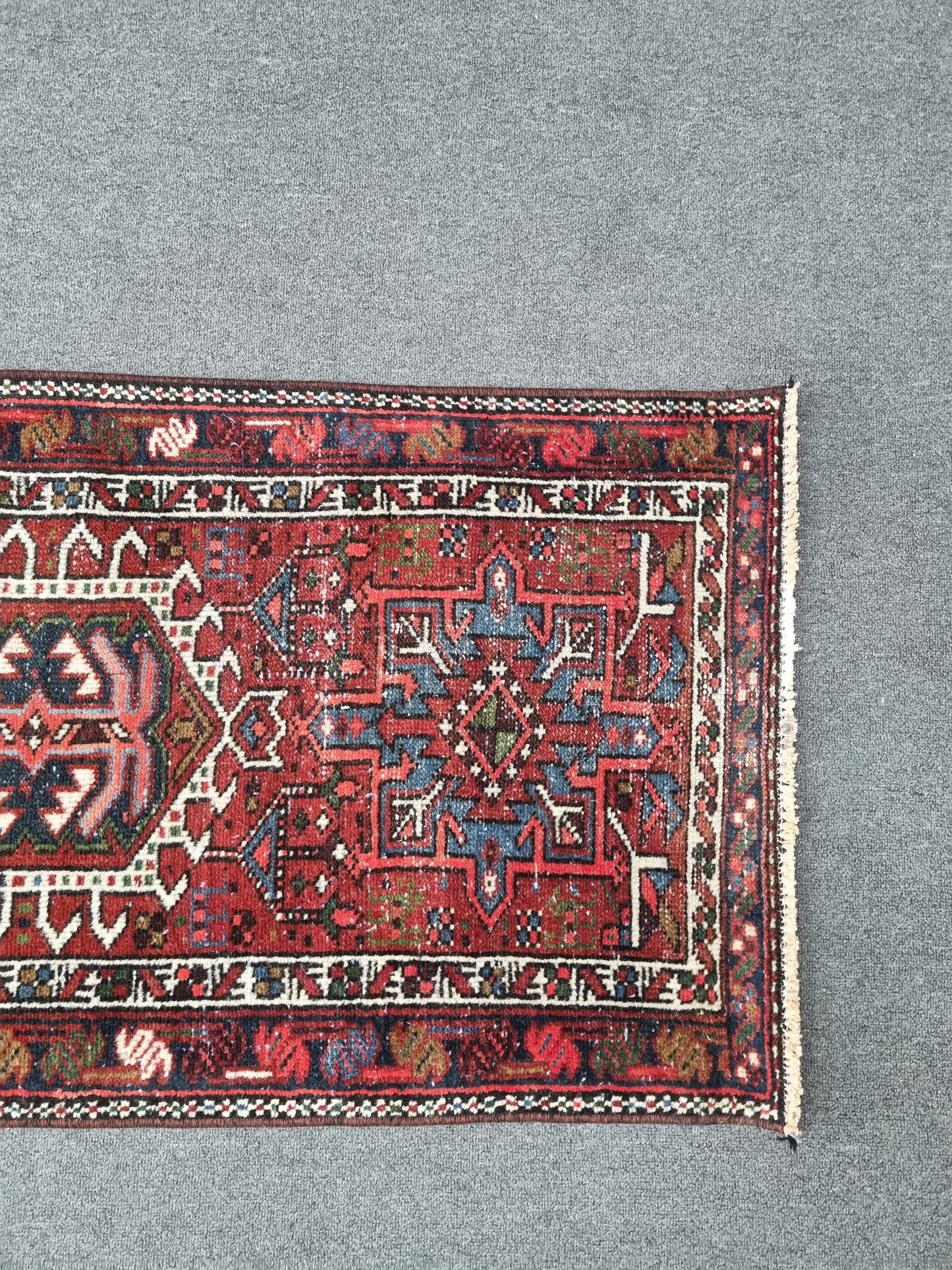 2x9 Vintage Turkish Runner Rug, Handwoven Red Anatolian Tribal Carpet, Geometric Hallway Rug