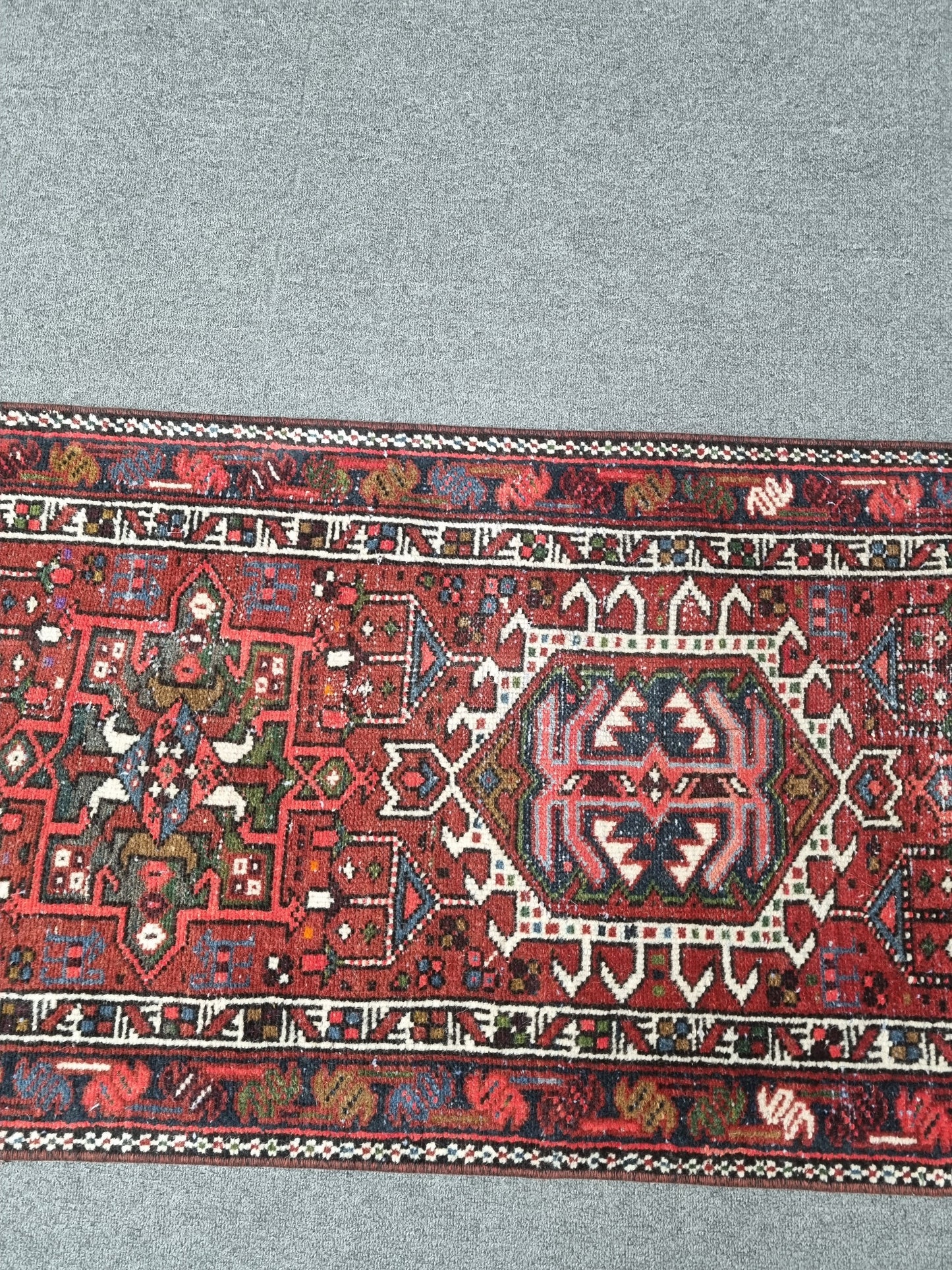 2x9 Vintage Turkish Runner Rug, Handwoven Red Anatolian Tribal Carpet, Geometric Hallway Rug