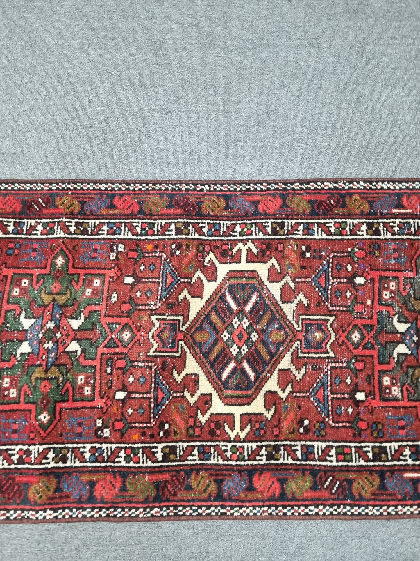 2x9 Vintage Turkish Runner Rug, Handwoven Red Anatolian Tribal Carpet, Geometric Hallway Rug