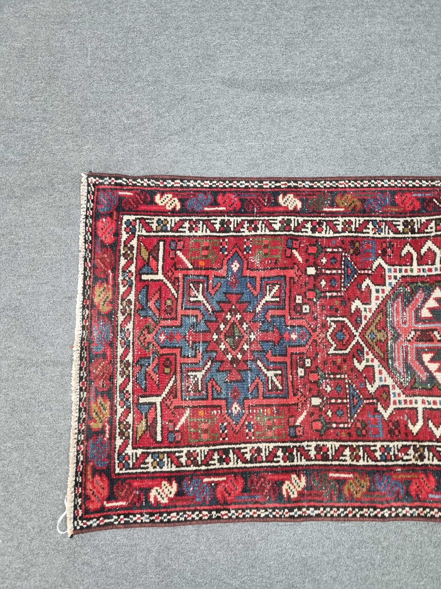 2x9 Vintage Turkish Runner Rug, Handwoven Red Anatolian Tribal Carpet, Geometric Hallway Rug