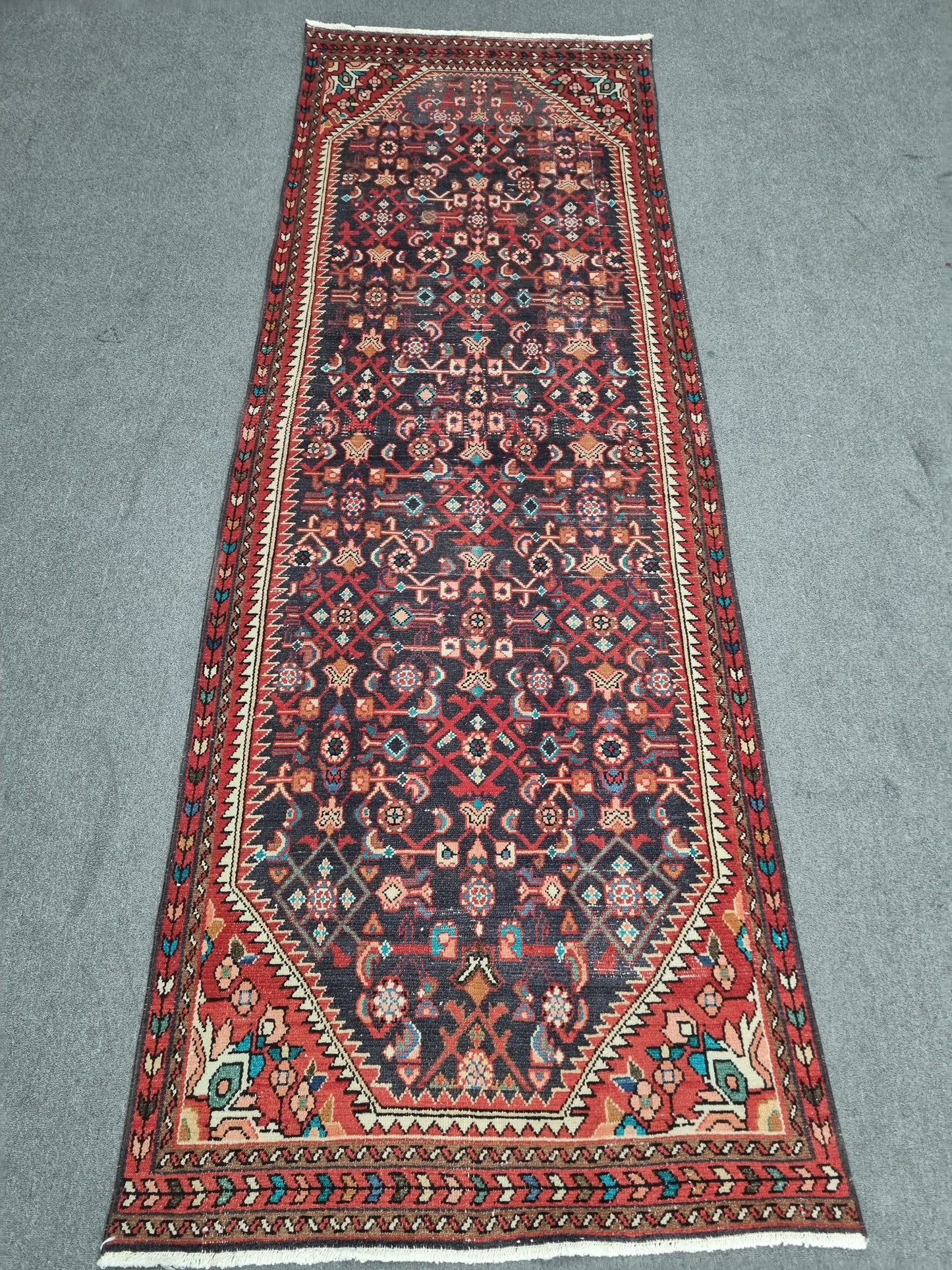 Vintage Runner Rug, Handwoven Wool Kitchen Hallway Rug 3'5" x 9'6"