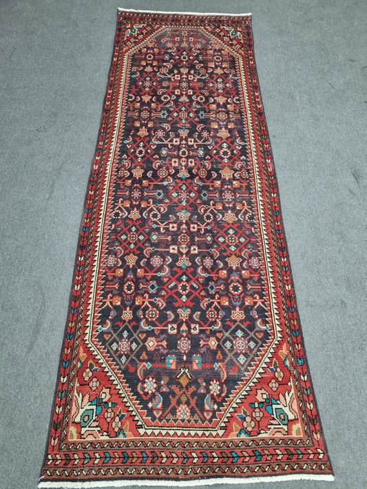 Vintage Runner Rug, Handwoven Wool Kitchen Hallway Rug 3'5" x 9'6"