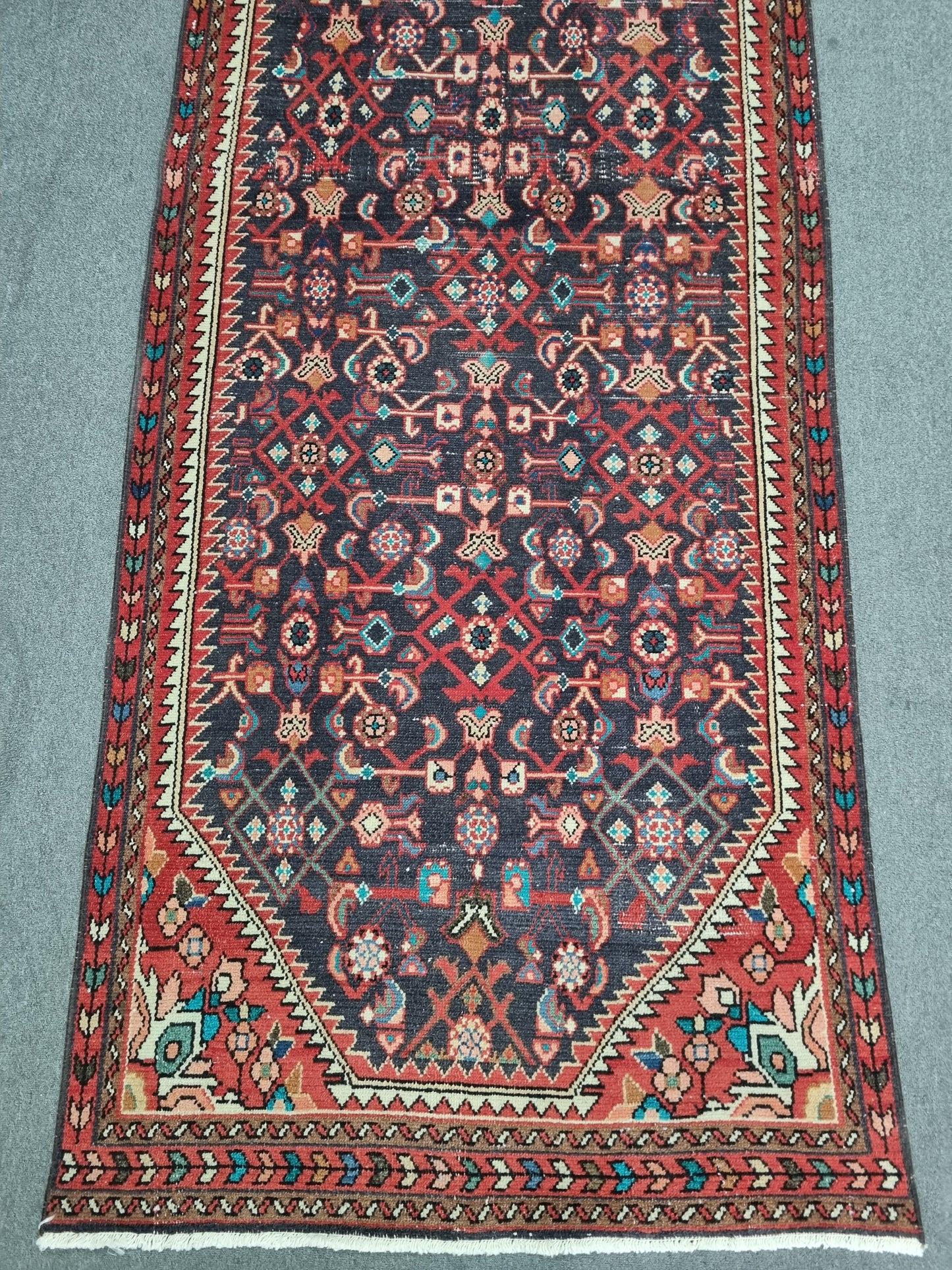 Vintage Runner Rug, Handwoven Wool Kitchen Hallway Rug 3'5" x 9'6"