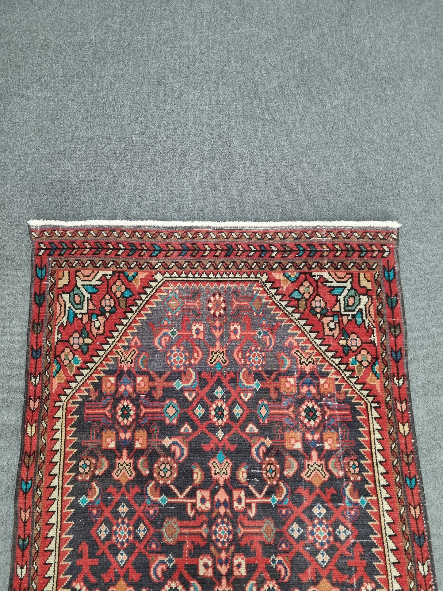 Vintage Runner Rug, Handwoven Wool Kitchen Hallway Rug 3'5" x 9'6"