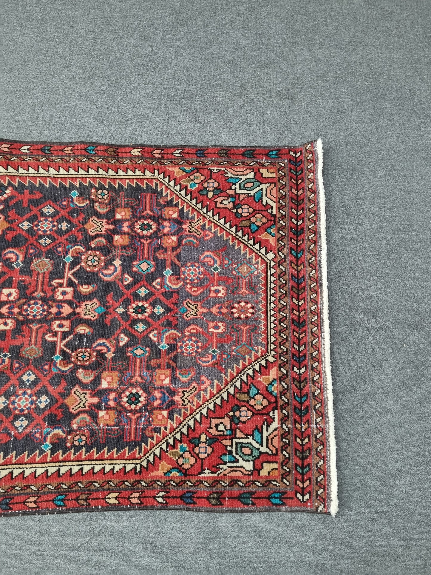 Vintage Runner Rug, Handwoven Wool Kitchen Hallway Rug 3'5" x 9'6"