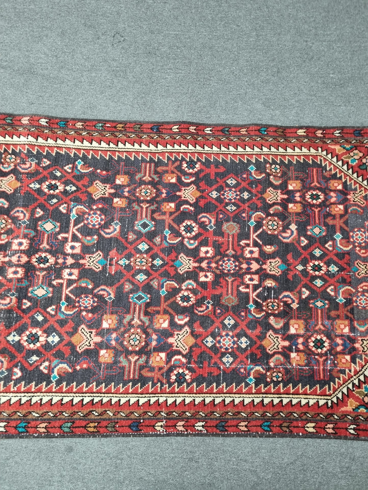 Vintage Runner Rug, Handwoven Wool Kitchen Hallway Rug 3'5" x 9'6"