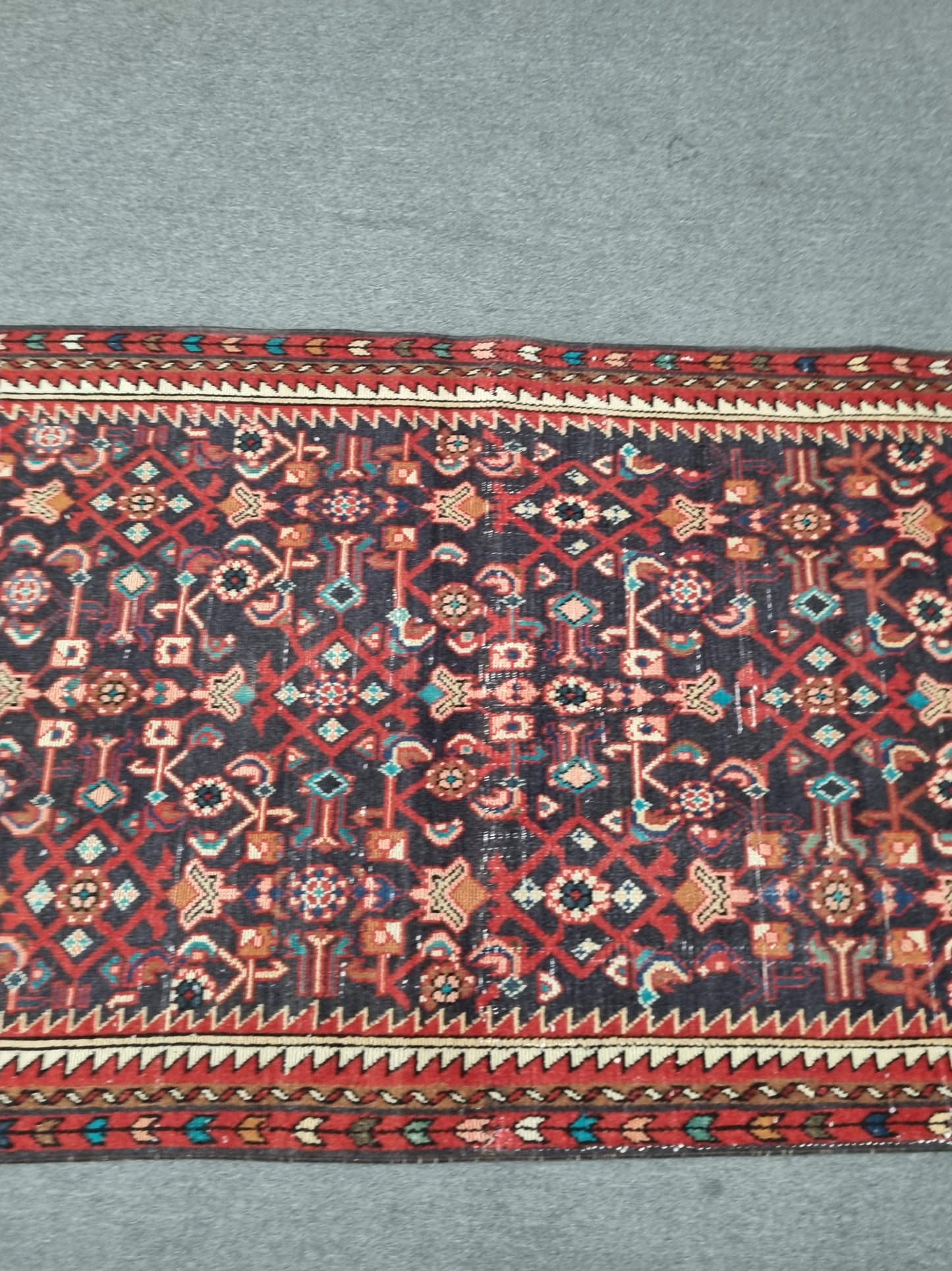 Vintage Runner Rug, Handwoven Wool Kitchen Hallway Rug 3'5" x 9'6"