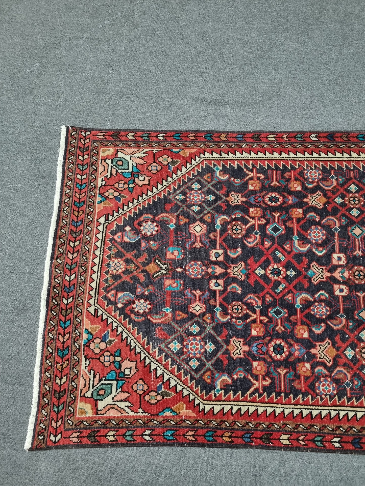 Vintage Runner Rug, Handwoven Wool Kitchen Hallway Rug 3'5" x 9'6"