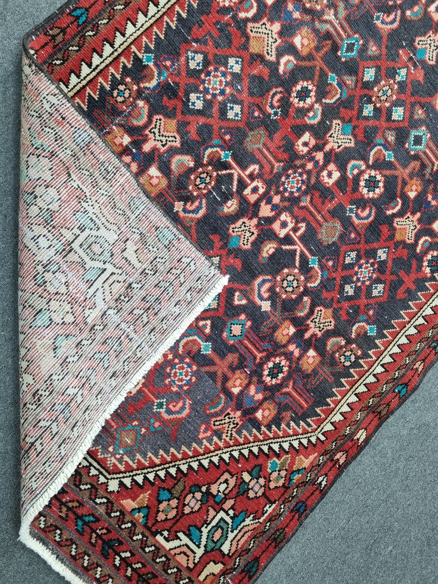 Vintage Runner Rug, Handwoven Wool Kitchen Hallway Rug 3'5" x 9'6"