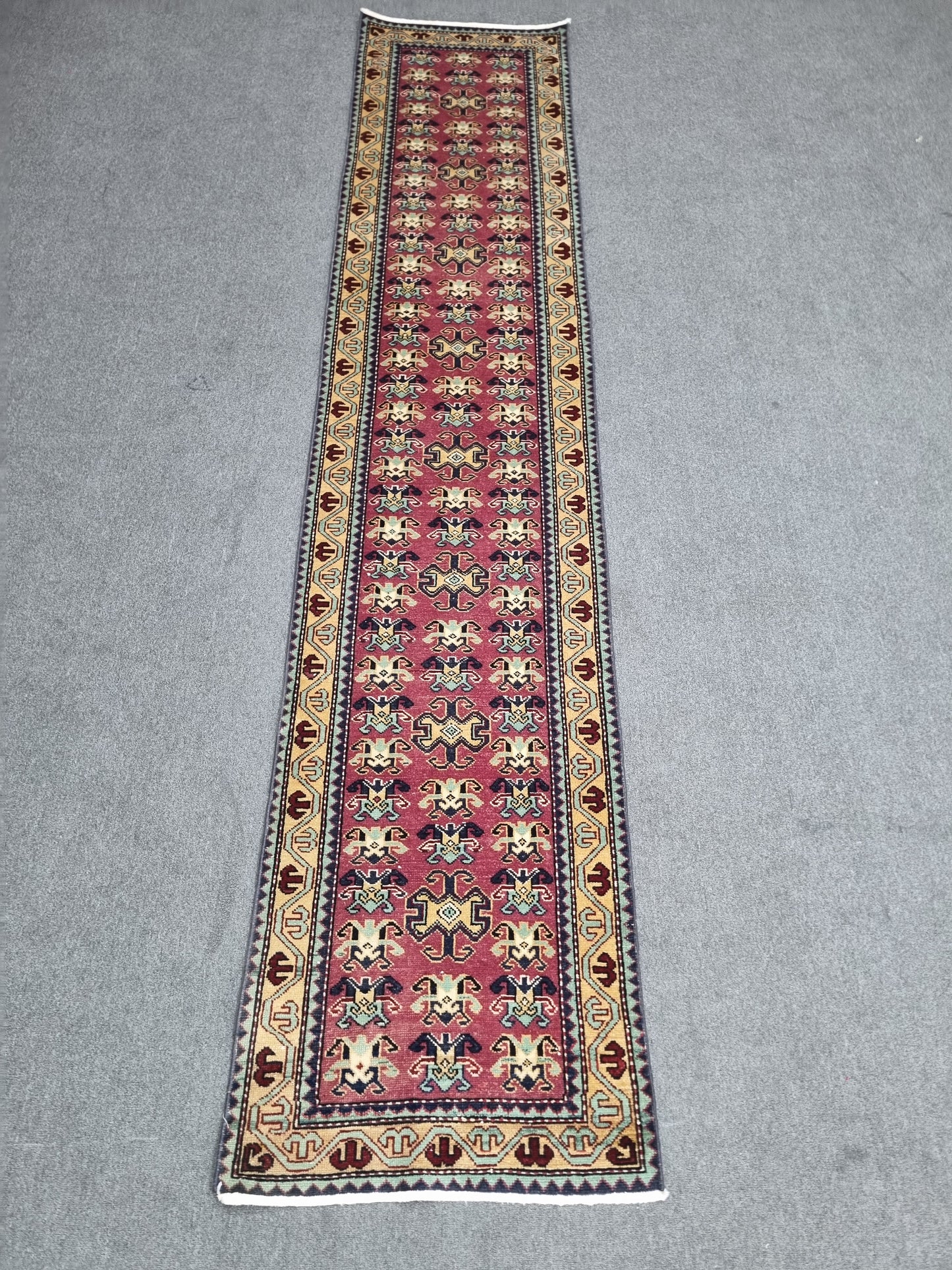 Vintage Oriental Runner Rug, Handwoven Wool Kitchen Hallway Rug 2'2" x 10'5"