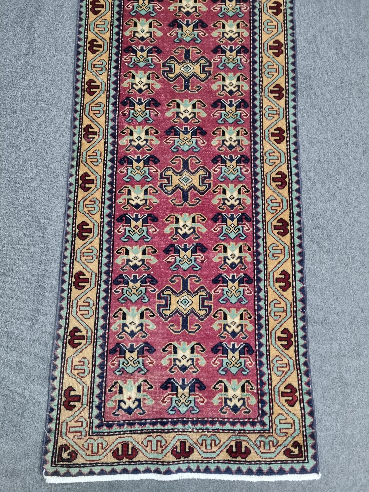 Vintage Oriental Runner Rug, Handwoven Wool Kitchen Hallway Rug 2'2" x 10'5"