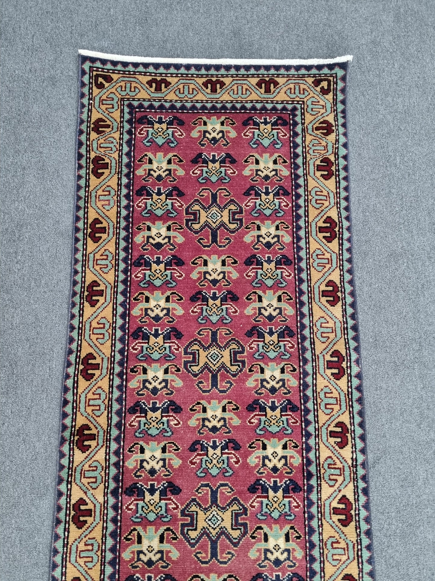 Vintage Oriental Runner Rug, Handwoven Wool Kitchen Hallway Rug 2'2" x 10'5"