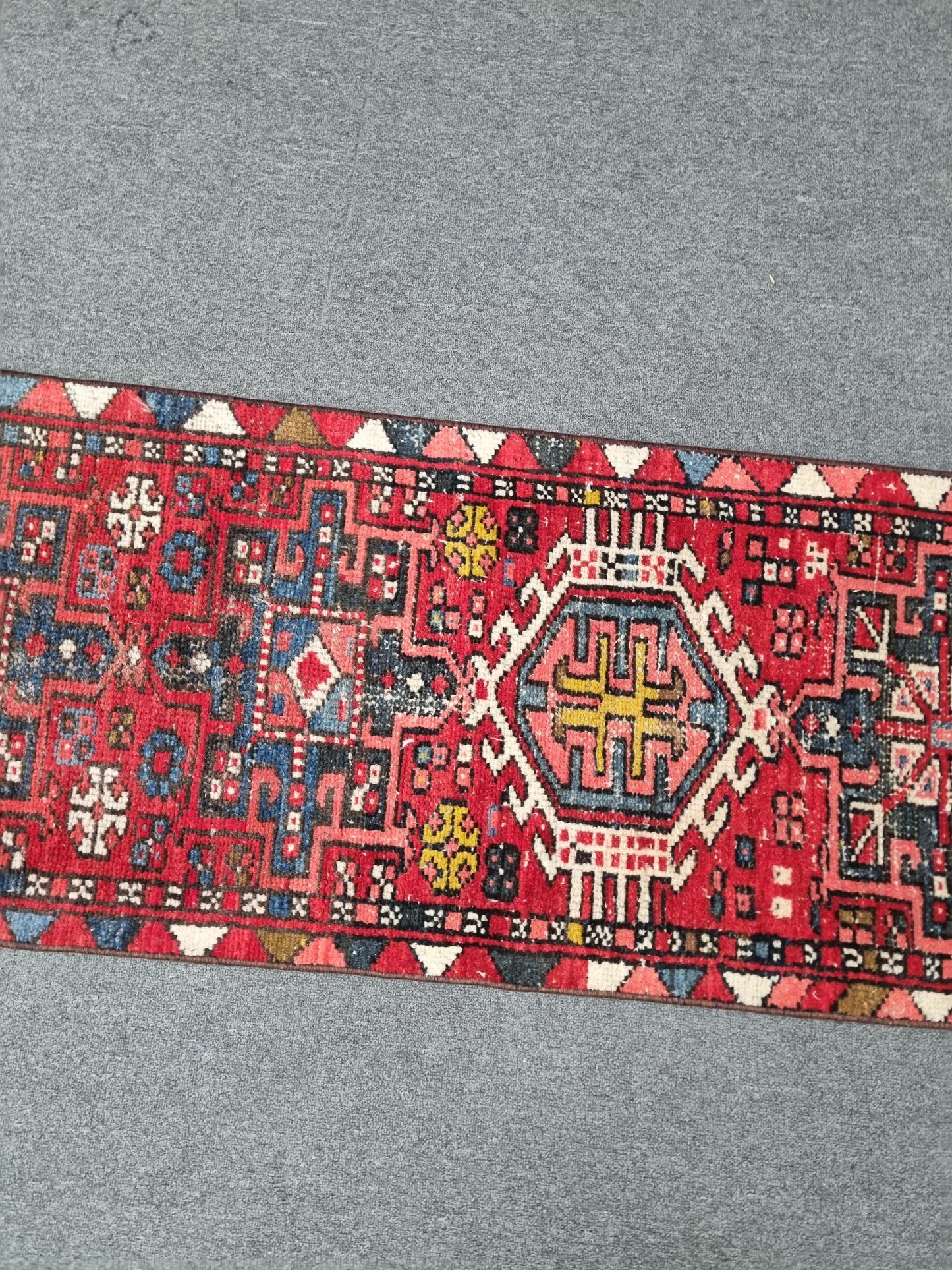 2x7 Vintage Turkish Runner Rug, Handwoven Red Anatolian Tribal Carpet, Geometric Hallway Rug