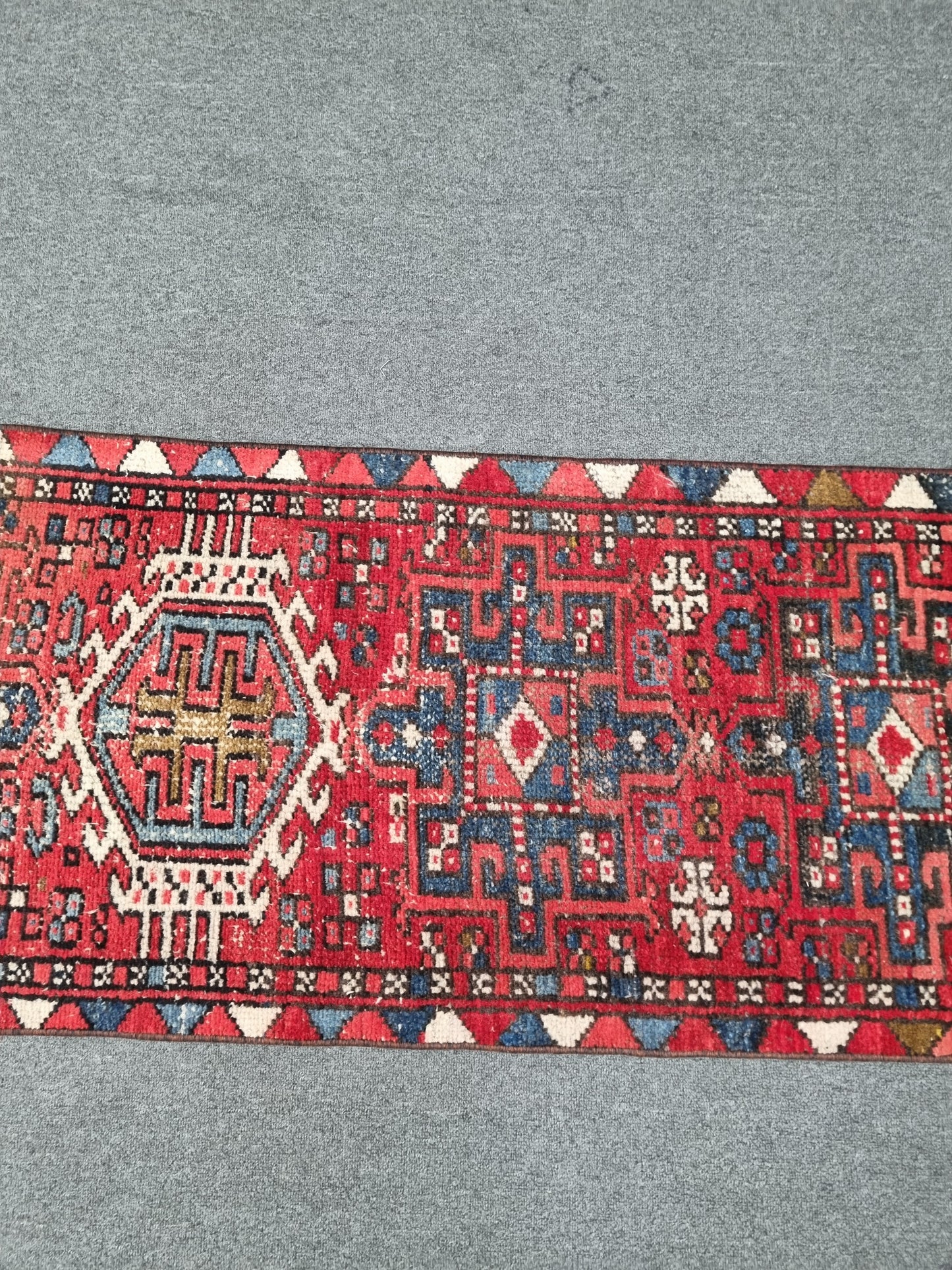 2x7 Vintage Turkish Runner Rug, Handwoven Red Anatolian Tribal Carpet, Geometric Hallway Rug