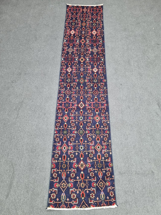 2x10 Navy Blue Vintage Runner Rug, Handwoven Wool Tribal Hallway Kitchen Rug