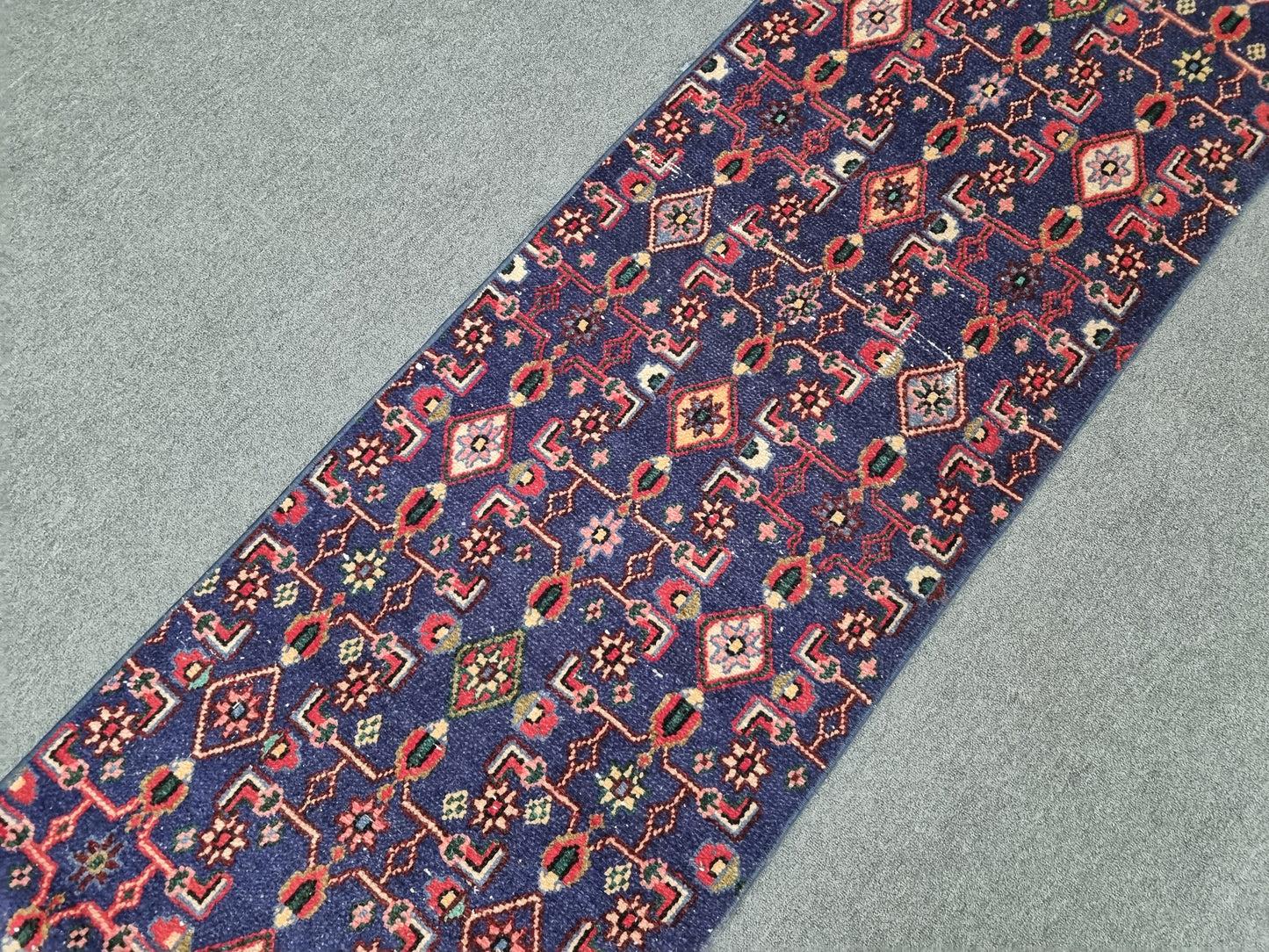 2x10 Navy Blue Vintage Runner Rug, Handwoven Wool Tribal Hallway Kitchen Rug