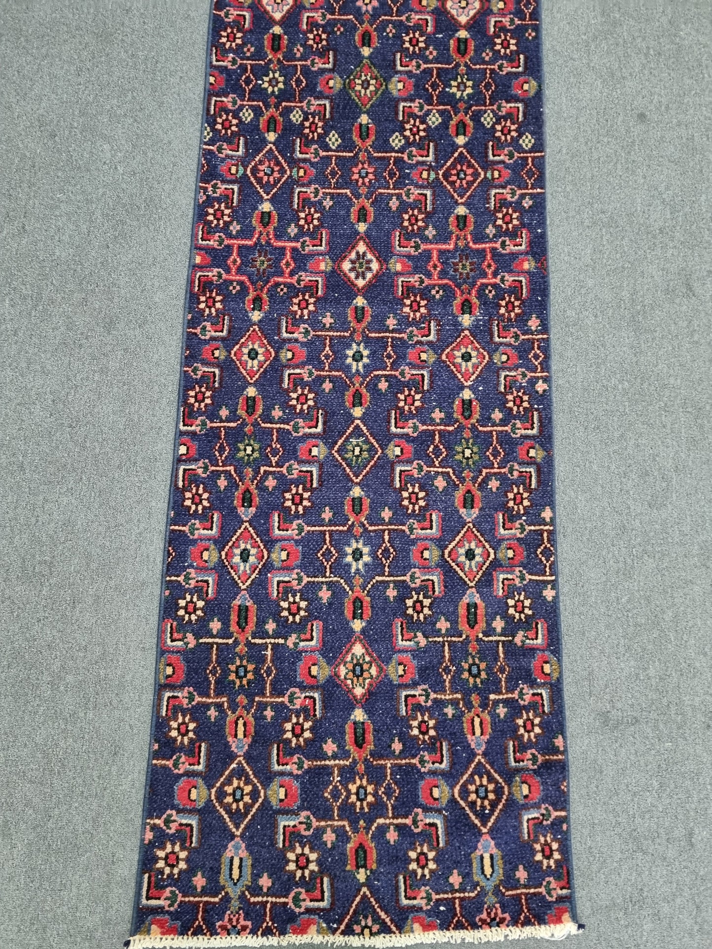 2x10 Navy Blue Vintage Runner Rug, Handwoven Wool Tribal Hallway Kitchen Rug