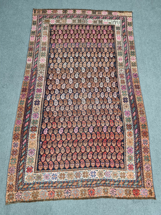 1920s 4'3" x 7'1" Antique Oriental Rug, Handwoven Wool Folk Art Carpet
