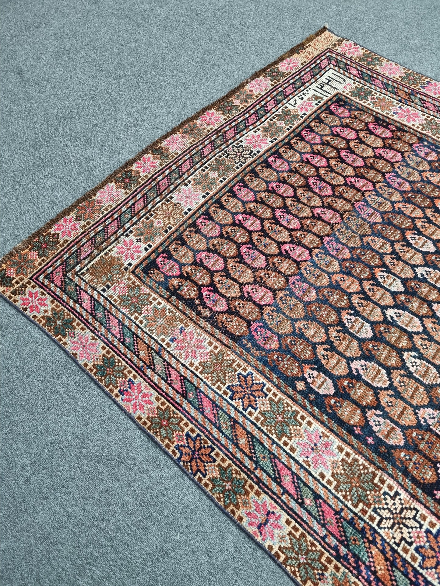 1920s 4'3" x 7'1" Antique Oriental Rug, Handwoven Wool Folk Art Carpet