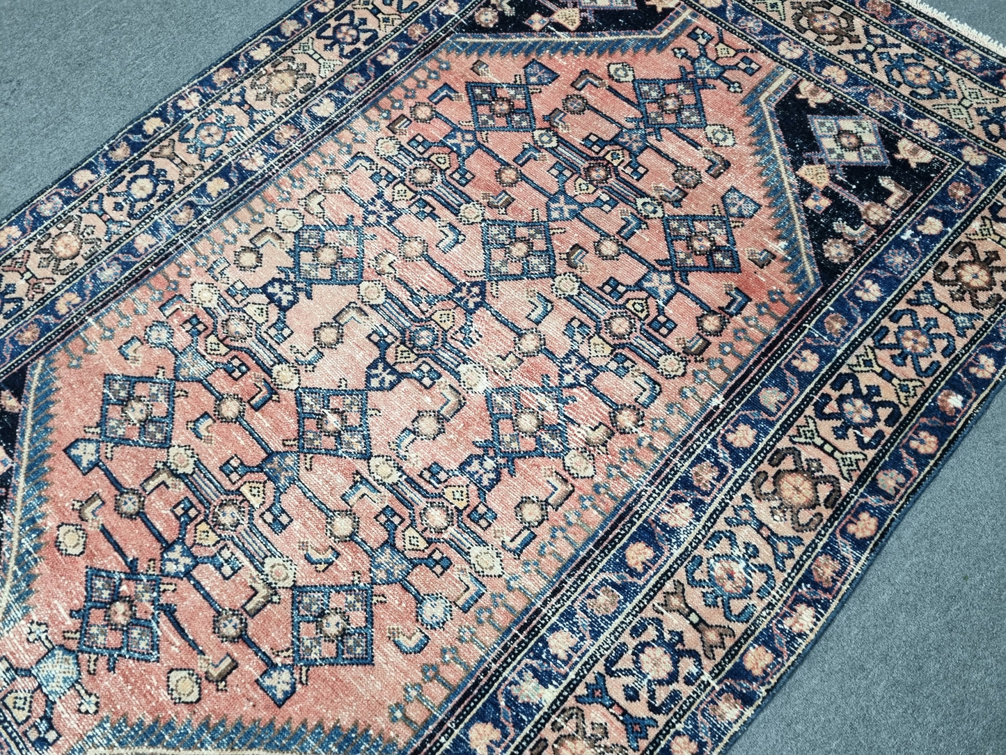 Vintage Area Rug 4'3x6'2, Handwoven Wool Carpet, Faded Red Blue Oriental Rug