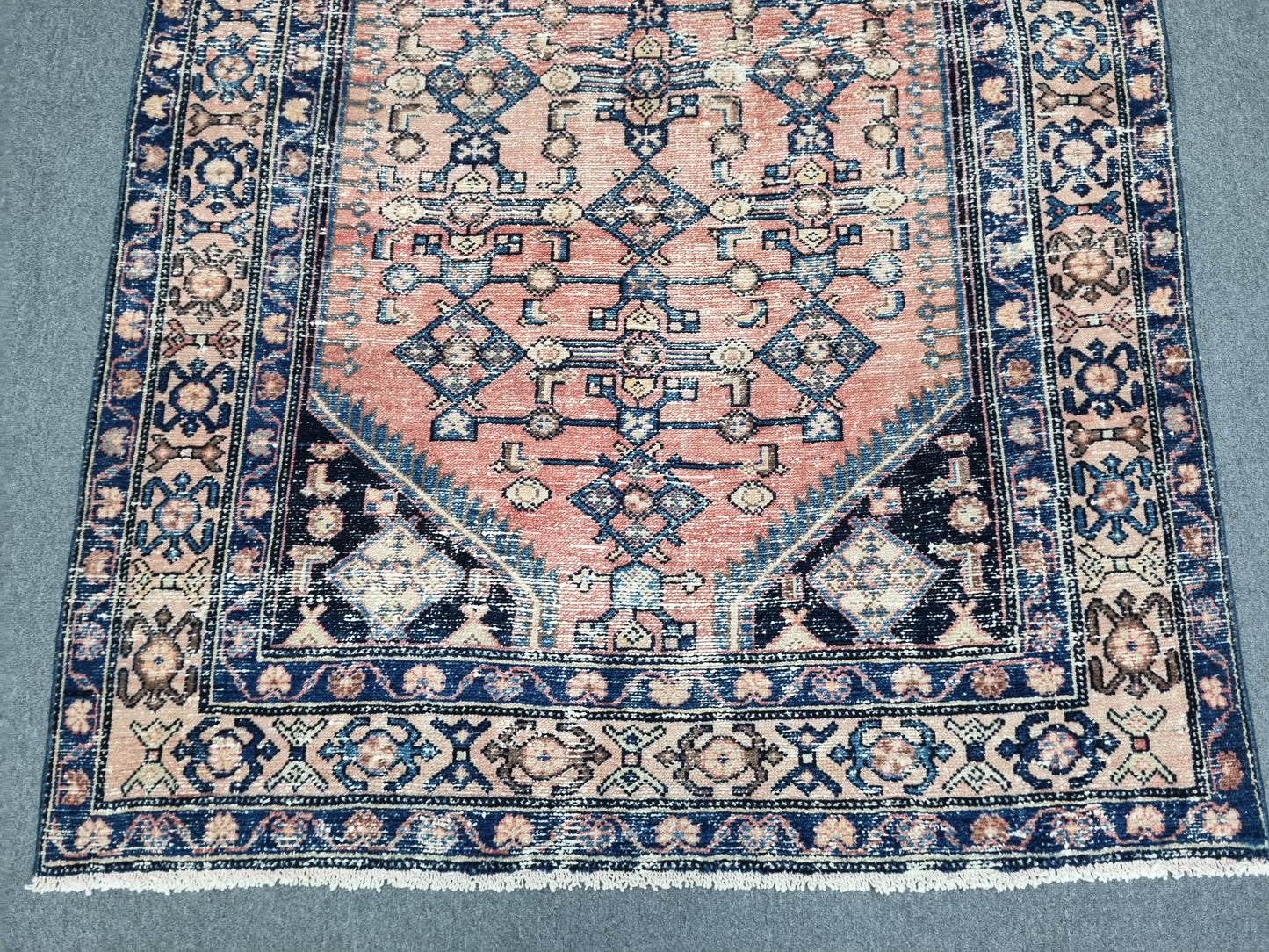 Vintage Area Rug 4'3x6'2, Handwoven Wool Carpet, Faded Red Blue Oriental Rug