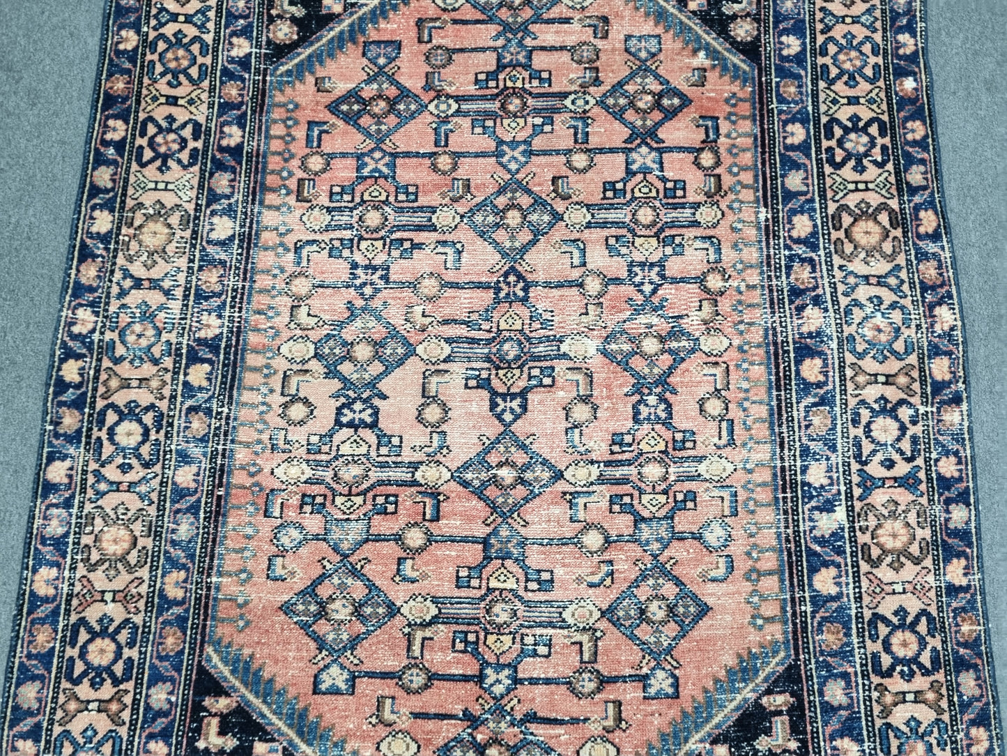 Vintage Area Rug 4'3x6'2, Handwoven Wool Carpet, Faded Red Blue Oriental Rug