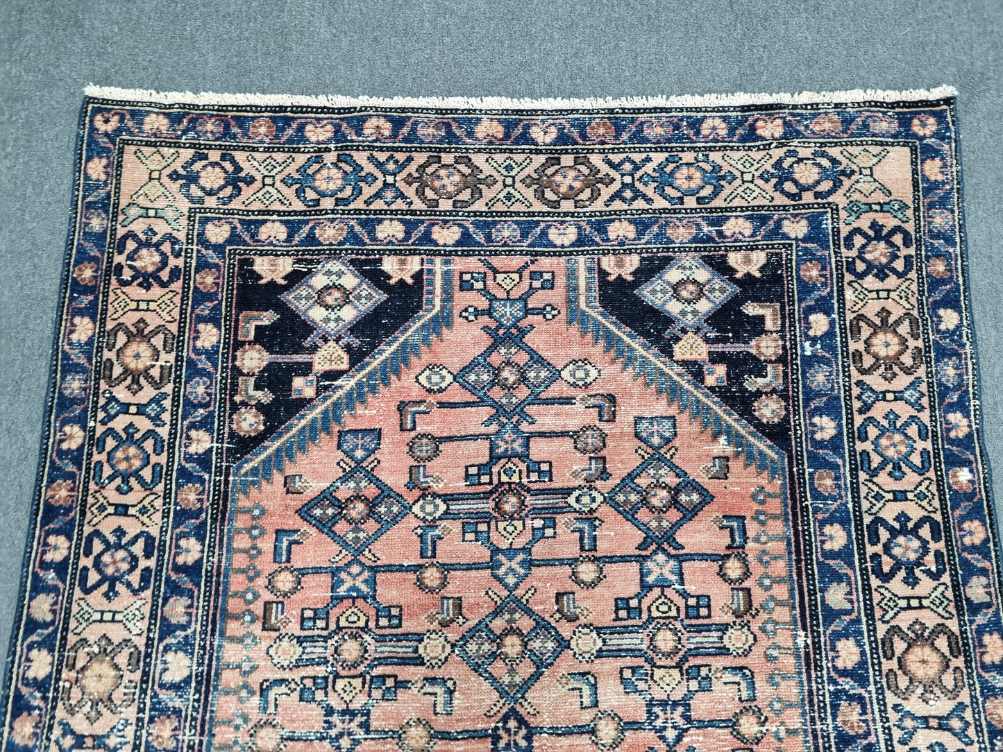 Vintage Area Rug 4'3x6'2, Handwoven Wool Carpet, Faded Red Blue Oriental Rug