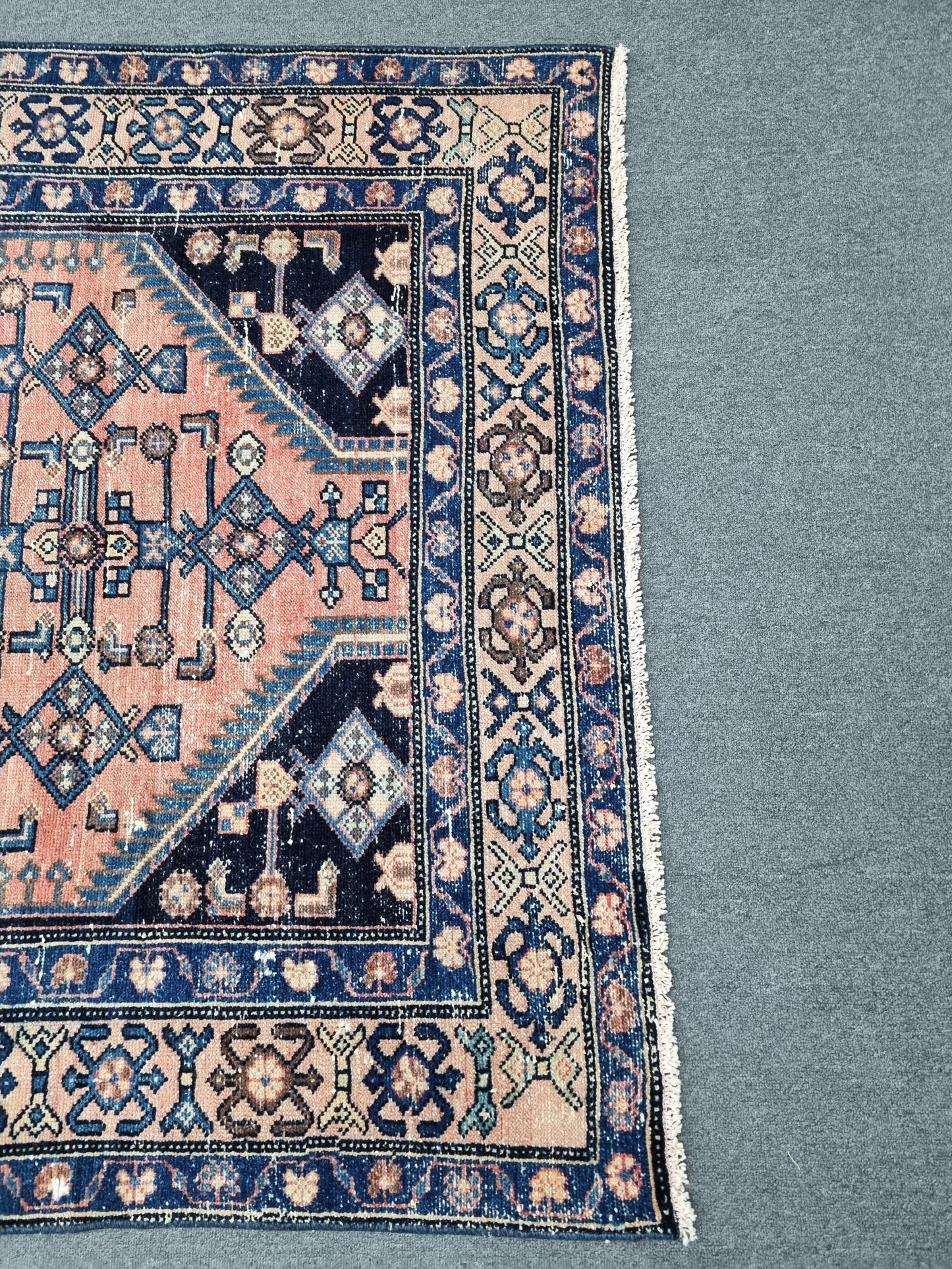 Vintage Area Rug 4'3x6'2, Handwoven Wool Carpet, Faded Red Blue Oriental Rug