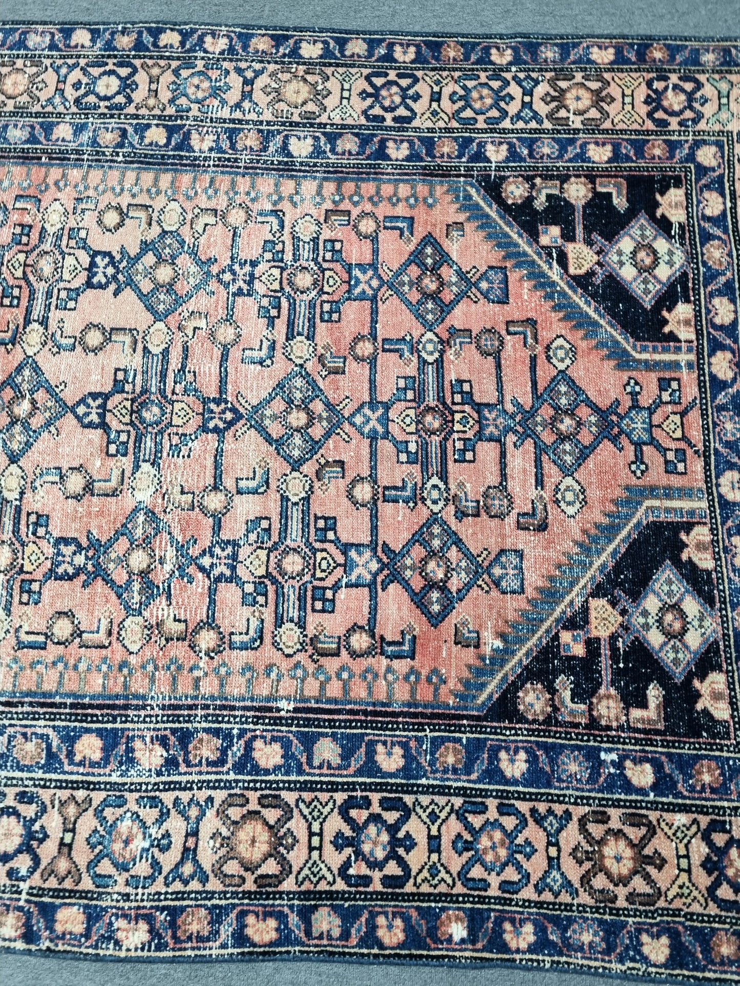 Vintage Area Rug 4'3x6'2, Handwoven Wool Carpet, Faded Red Blue Oriental Rug