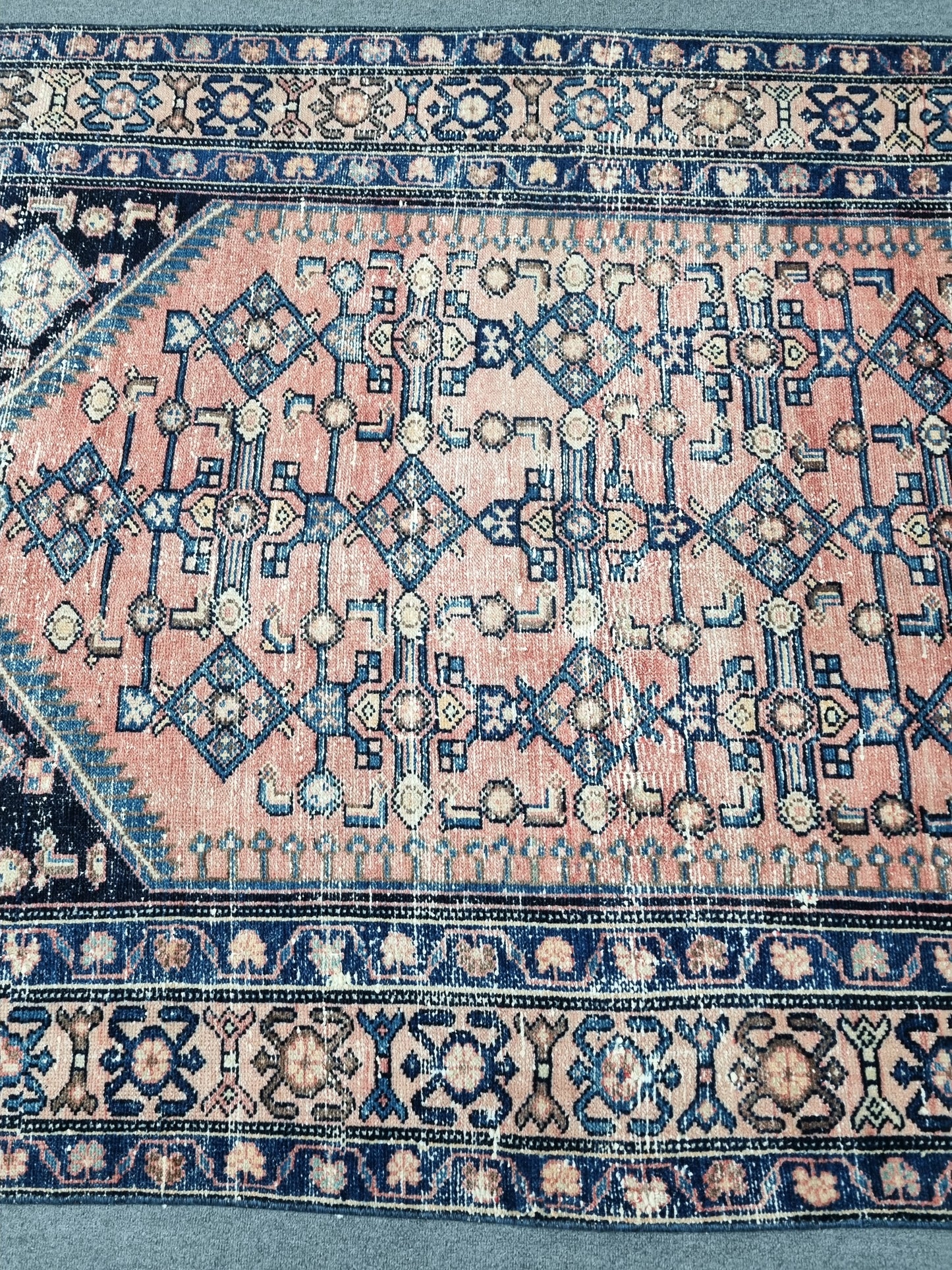 Vintage Area Rug 4'3x6'2, Handwoven Wool Carpet, Faded Red Blue Oriental Rug