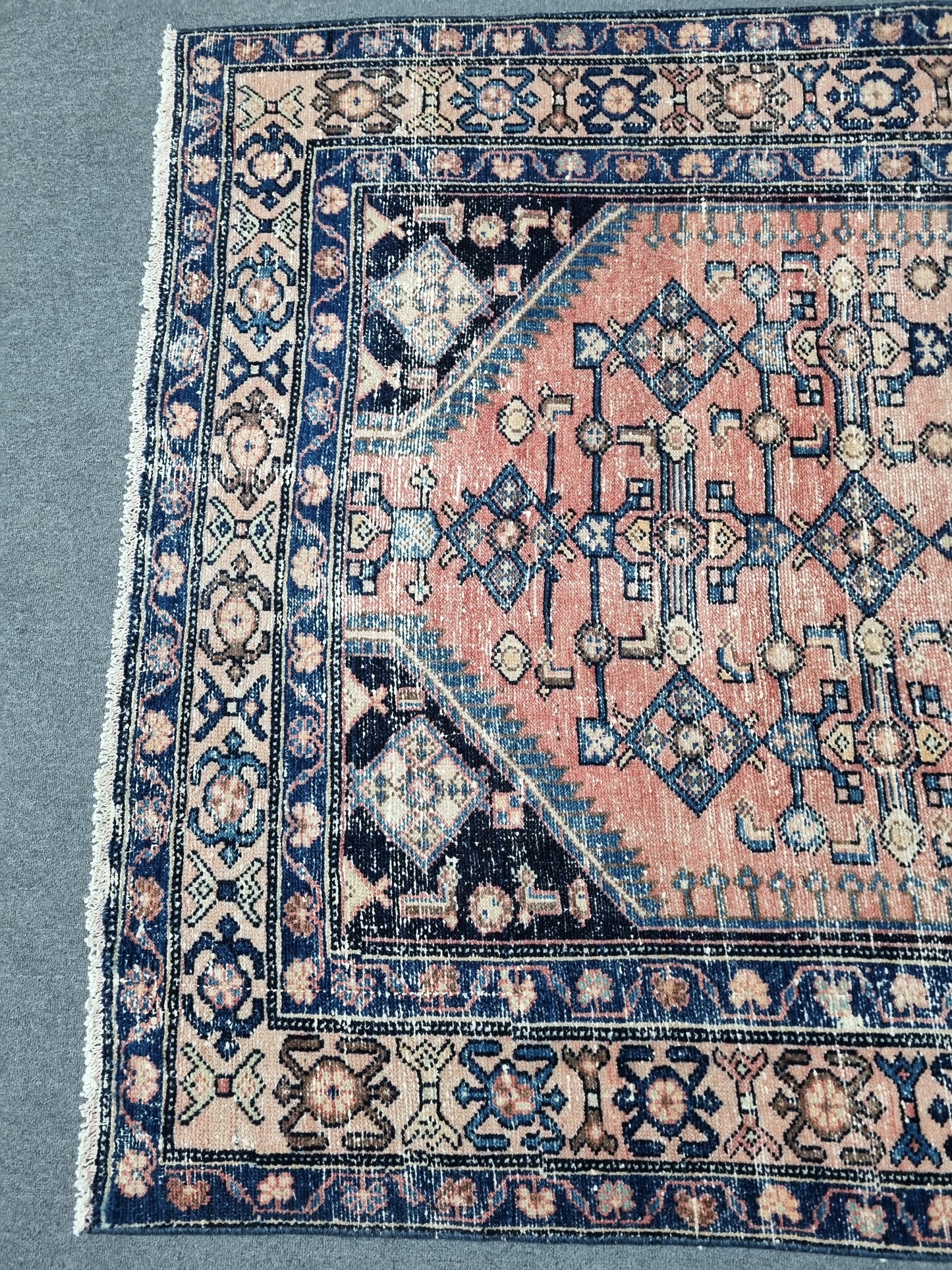 Vintage Area Rug 4'3x6'2, Handwoven Wool Carpet, Faded Red Blue Oriental Rug