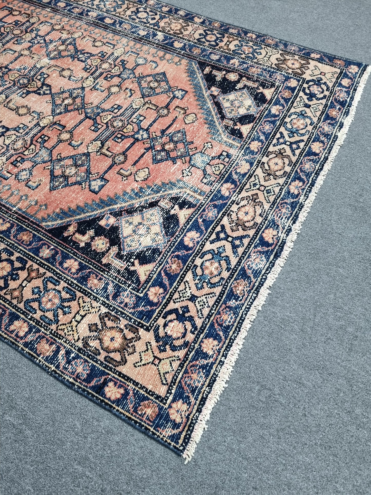 Vintage Area Rug 4'3x6'2, Handwoven Wool Carpet, Faded Red Blue Oriental Rug